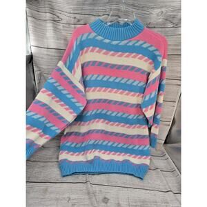 Vintage Jolie Sweater Womens Large Pink,blue, White Ugly Christmas Sweater Long